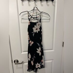 Lulu's Black and Pink Floral Backless Dress